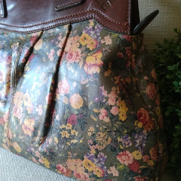 PATRICIA NASH ENGLISH COUNTRY FLORAL LEATHER SATCHEL GUC - Picture 4 of 16